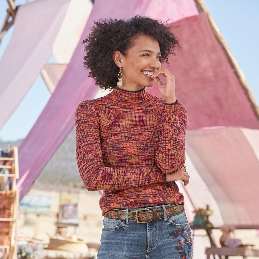 Sundance Amanda Jane Mock Neck Space Dye Long Sleeve Sweater Size M